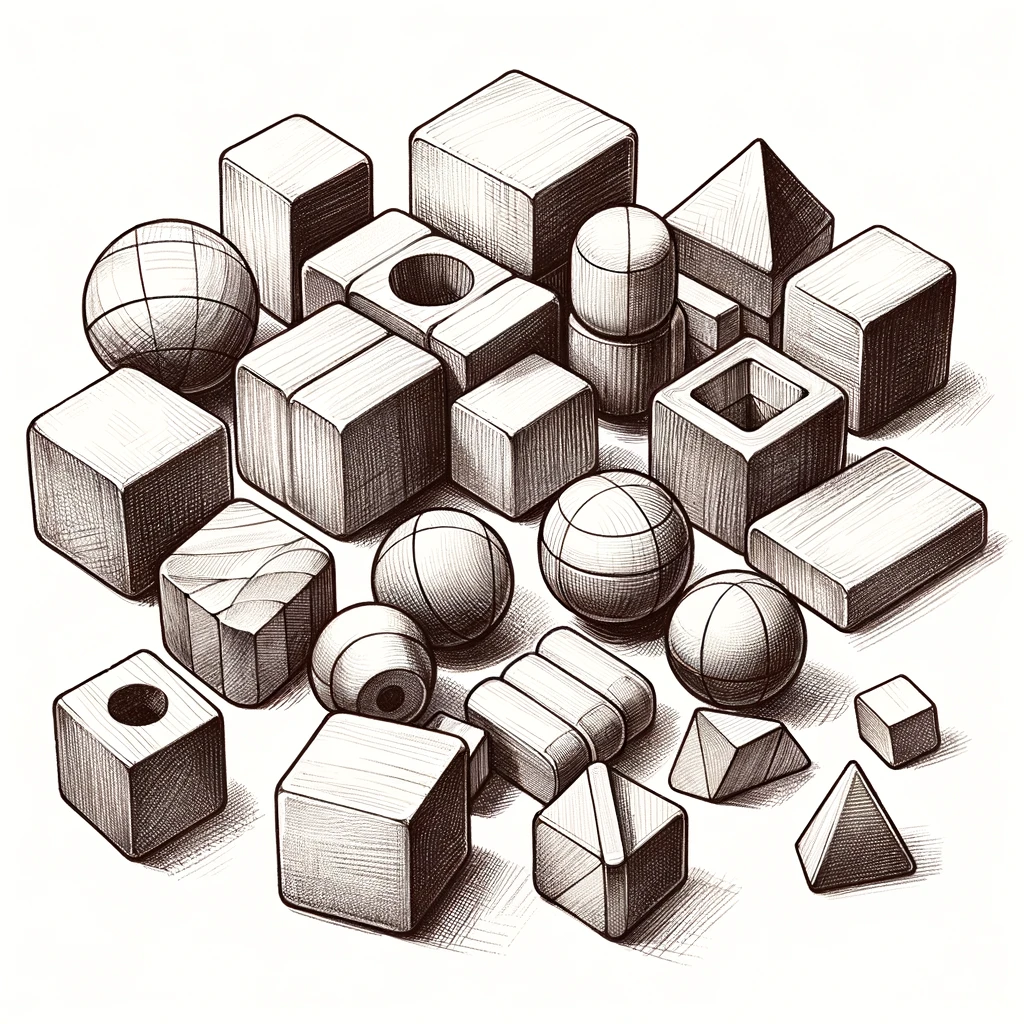 sketch of wooden froebel blocks